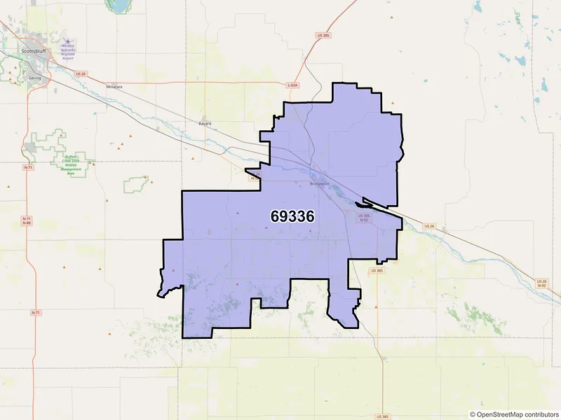 Map of ZIP Code 69336 — Bridgeport, NE