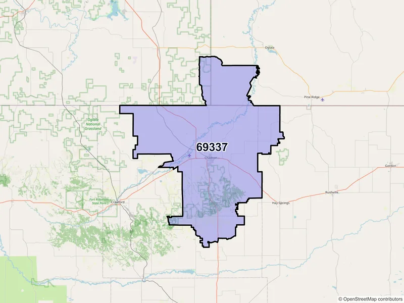 Map of ZIP Code 69337 — Chadron, NE