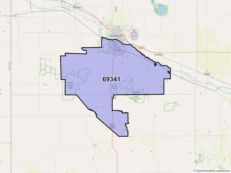 Map of ZIP Code 69341 — Gering, NE