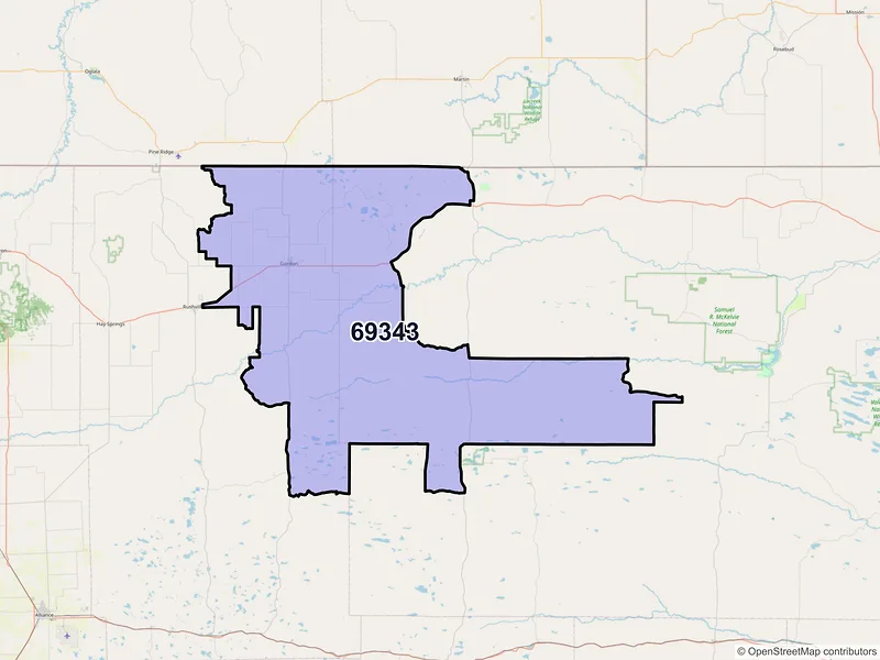 Map of ZIP Code 69343 — Gordon, NE