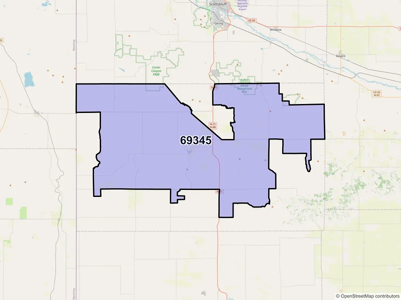 Map of ZIP Code 69345 — Harrisburg, NE