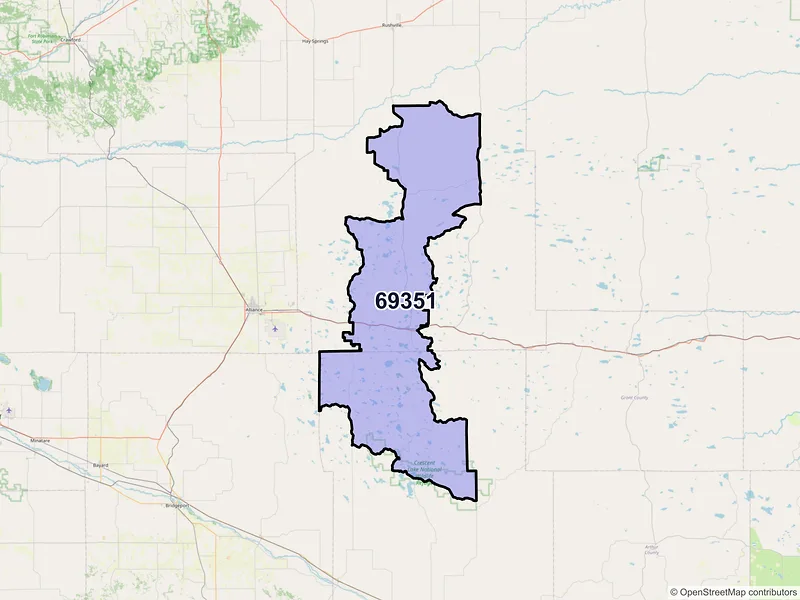Map of ZIP Code 69351 — Lakeside, NE