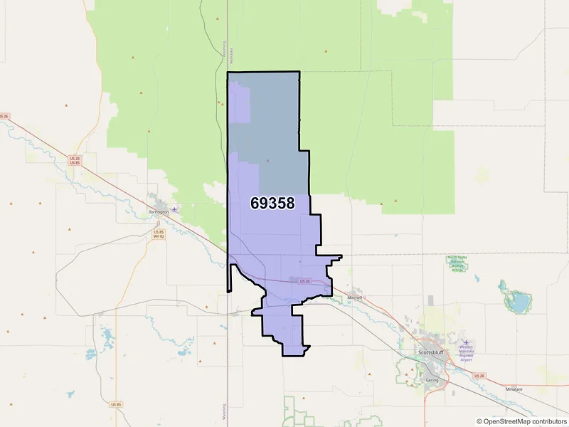 Map of ZIP Code 69358 — Morrill, NE