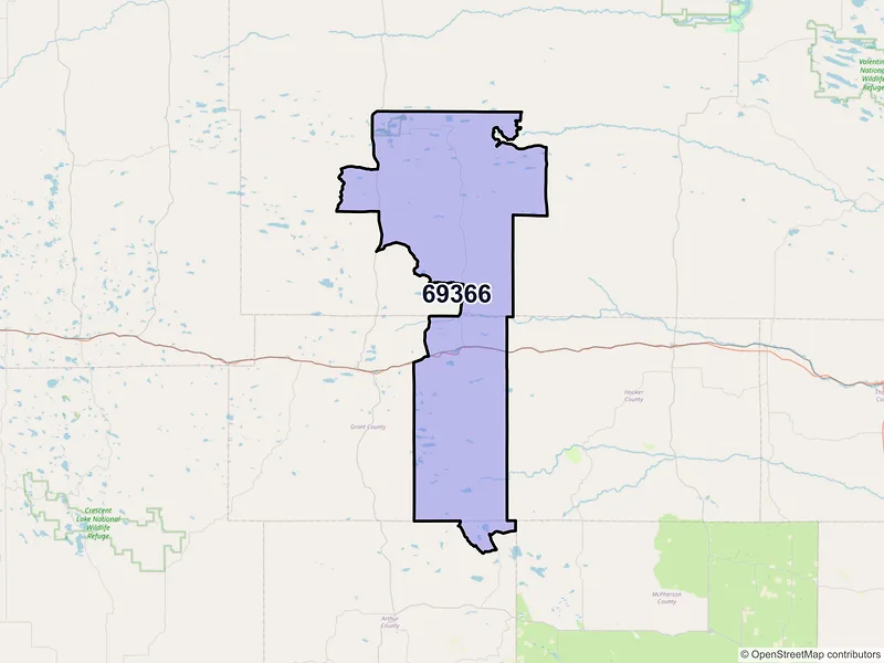 Map of ZIP Code 69366 — Whitman, NE