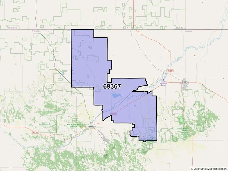 Map of ZIP Code 69367 — Whitney, NE