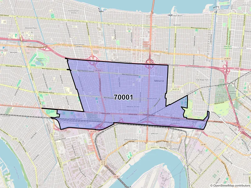 Map of ZIP Code 70001 — Metairie, LA