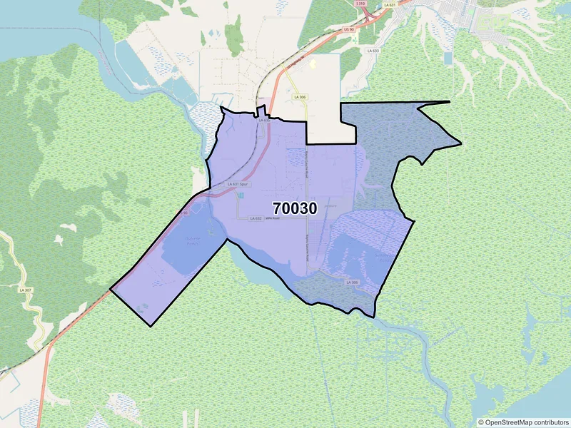 Map of ZIP Code 70030 — Des Allemands, LA
