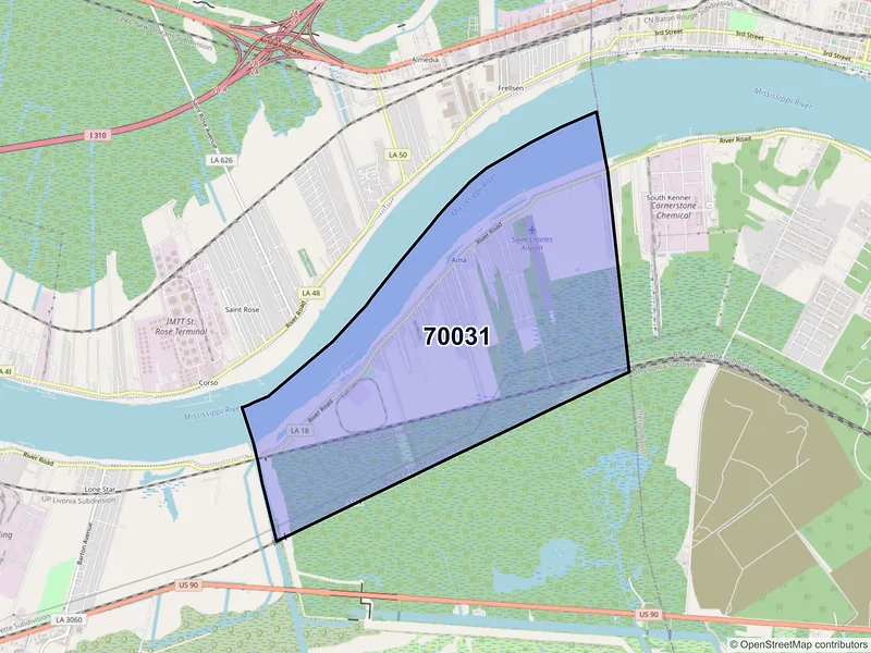 Map of ZIP Code 70031 — Ama, LA