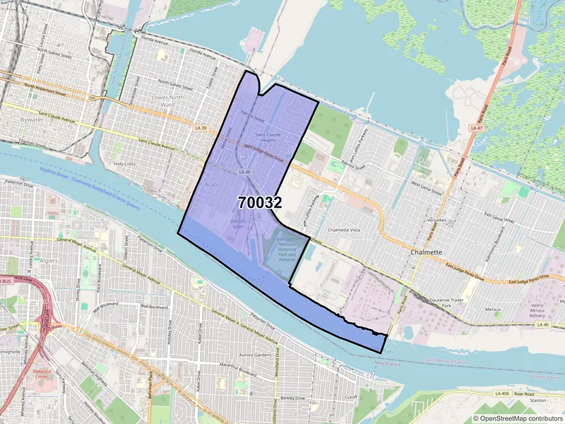 Map of ZIP Code 70032 — Arabi, LA