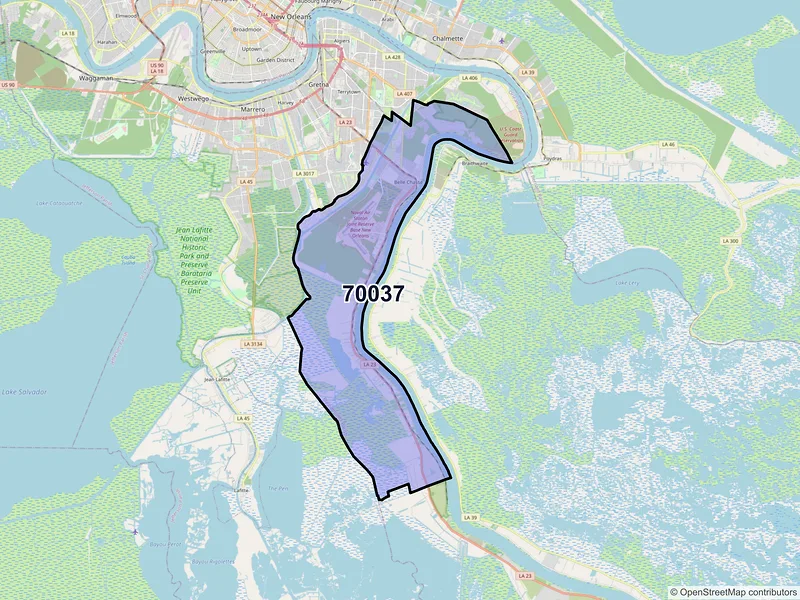 Map of ZIP Code 70037 — Belle Chasse, LA