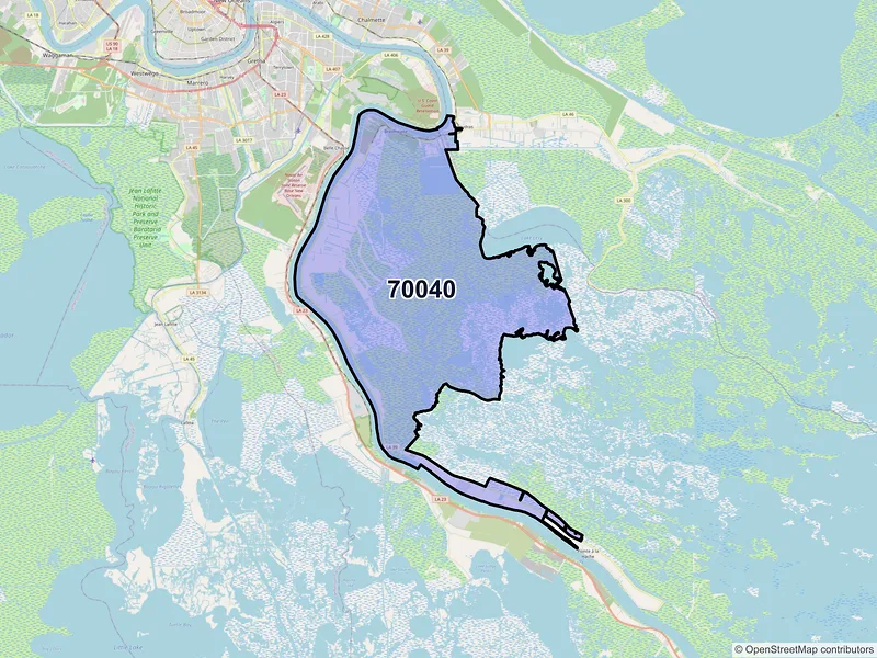Map of ZIP Code 70040 — Braithwaite, LA