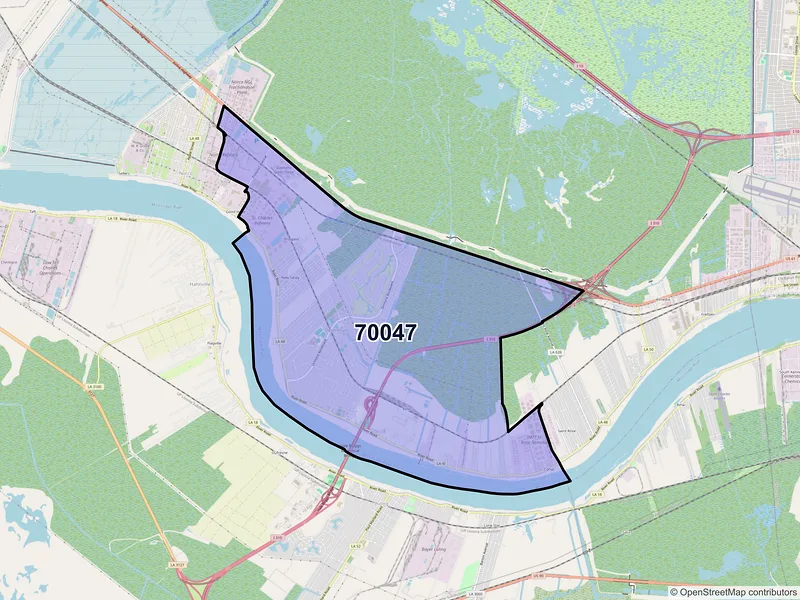 Map of ZIP Code 70047 — Destrehan, LA