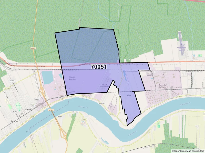 Map of Garyville, Louisiana and ZIP codes