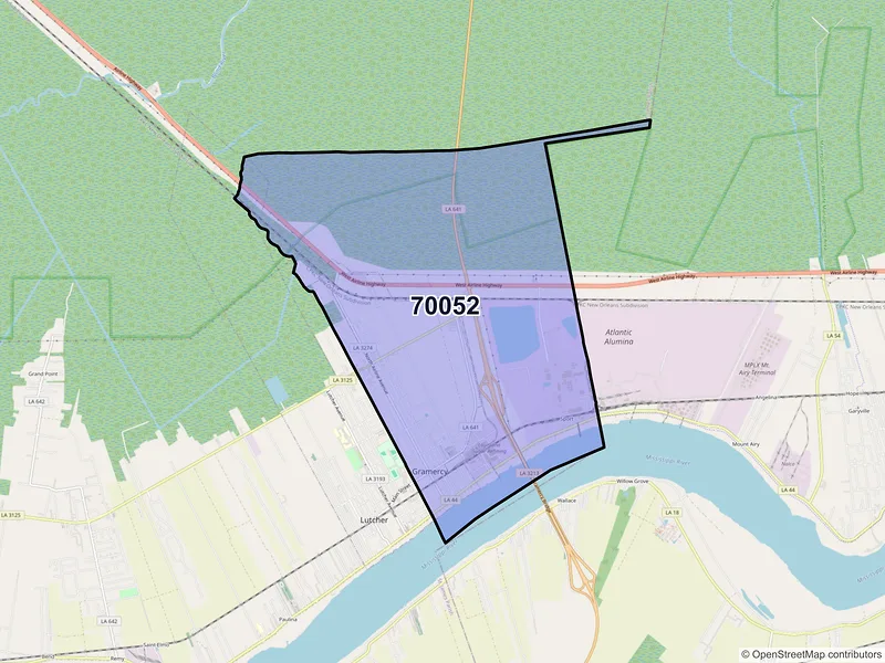 Map of Gramercy, Louisiana and ZIP codes