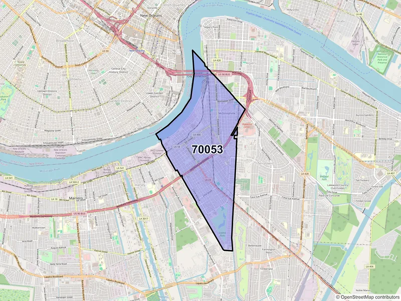 Map of ZIP Code 70053 — Gretna, LA