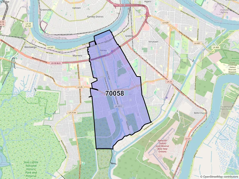 Map of ZIP Code 70058 — Harvey, LA