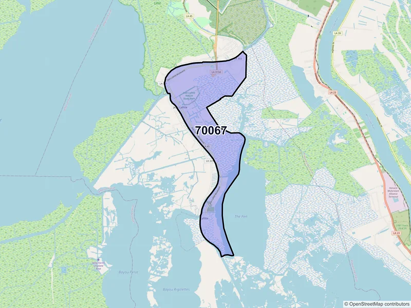 Map of ZIP Code 70067 — Lafitte, LA