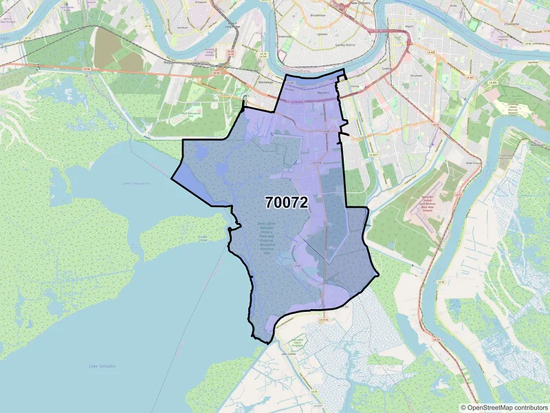 Map of ZIP Code 70072 — Marrero, LA