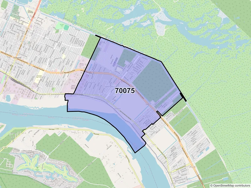 Map of Meraux, Louisiana and ZIP codes