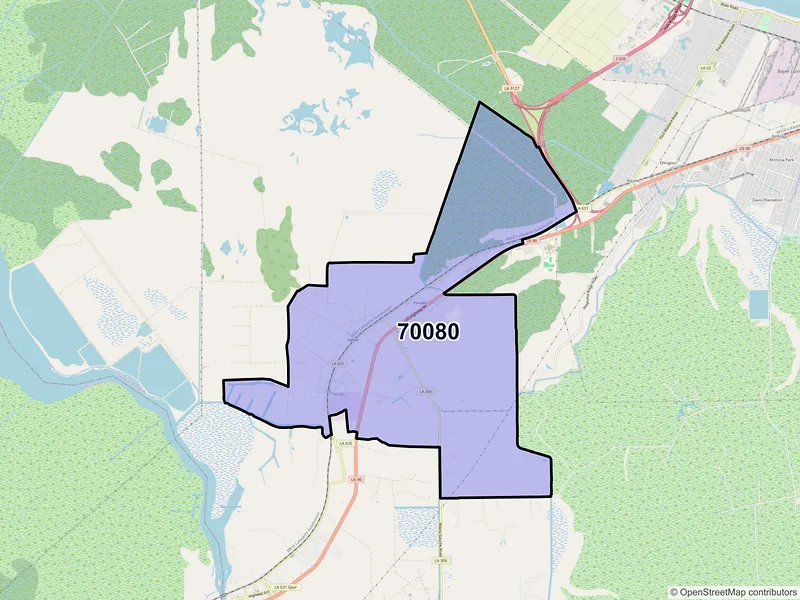Map of ZIP Code 70080 — Paradis, LA