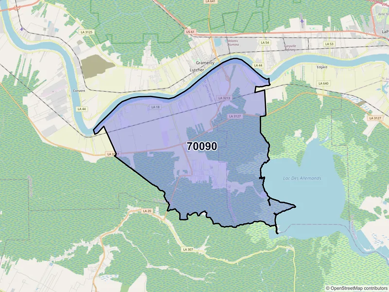 Map of Vacherie, Louisiana and ZIP codes