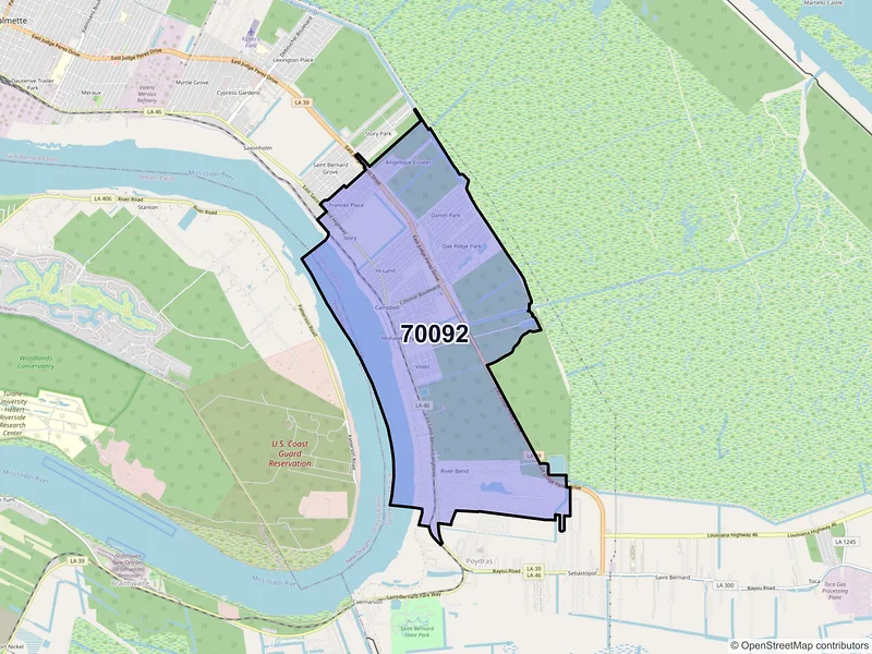 Map of ZIP Code 70092 — Violet, LA