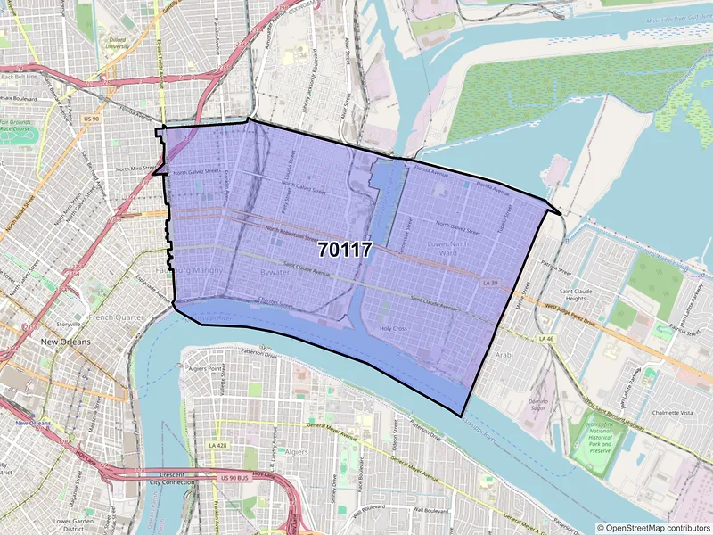 Map of ZIP Code 70117 — New Orleans, LA