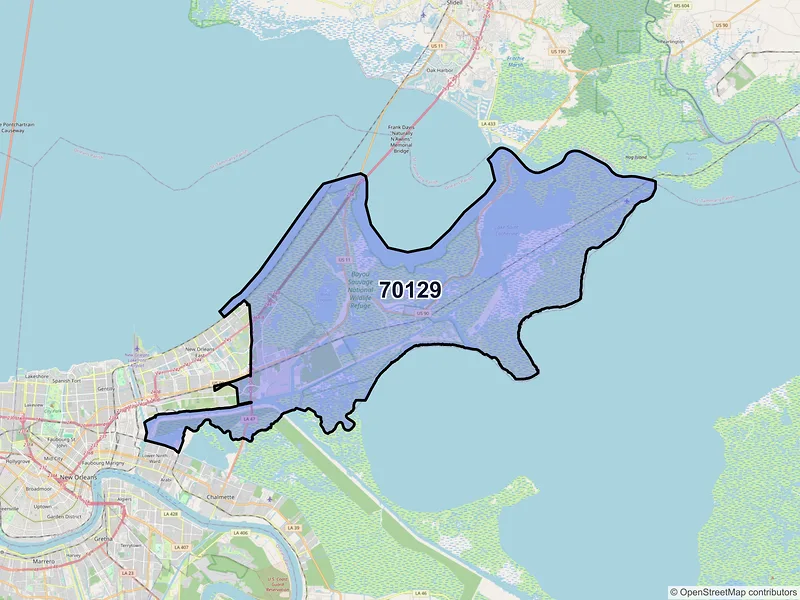 Map of ZIP Code 70129 — New Orleans, LA