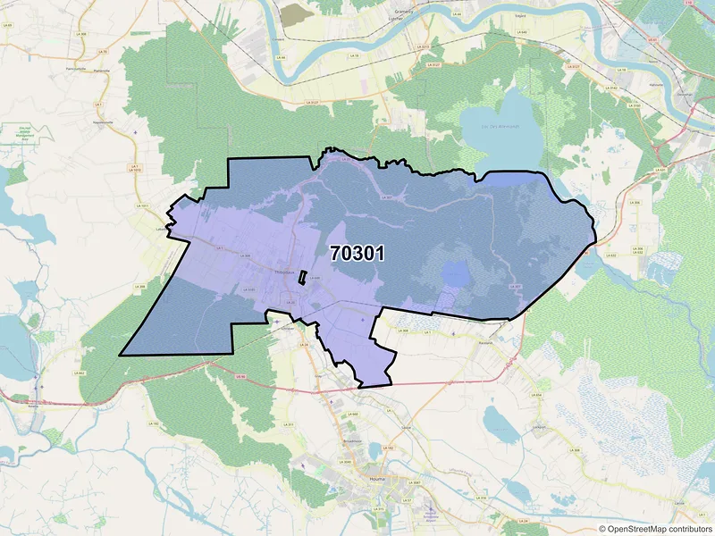 Map of ZIP Code 70301 — Thibodaux, LA