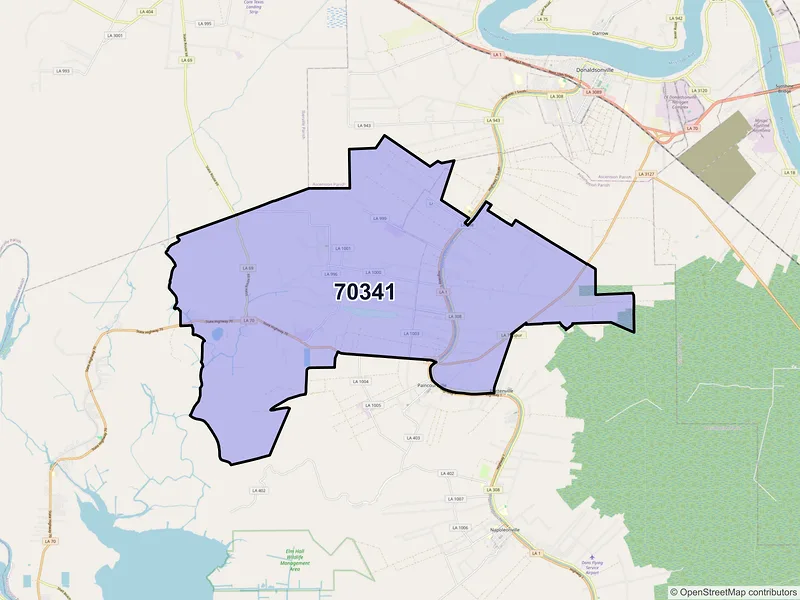 Map of Belle Rose, Louisiana and ZIP codes