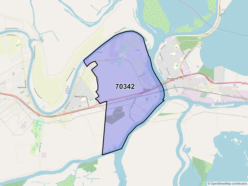 Map of ZIP Code 70342 — Berwick, LA