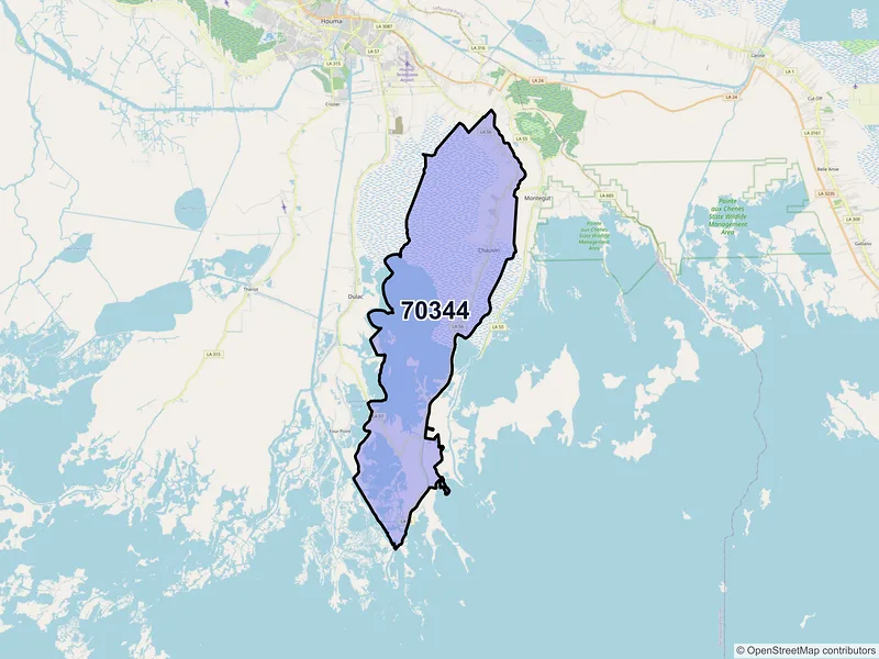 Map of ZIP Code 70344 — Chauvin, LA