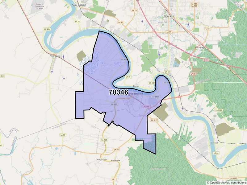 Map of ZIP Code 70346 — Donaldsonville, LA