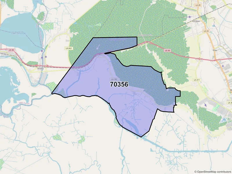 Map of ZIP Code 70356 — Gibson, LA