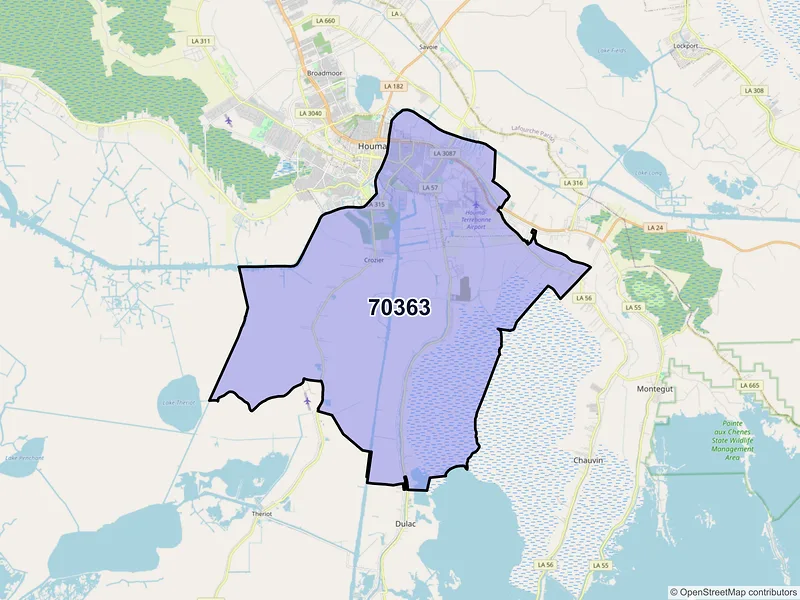 Map of ZIP Code 70363 — Houma, LA