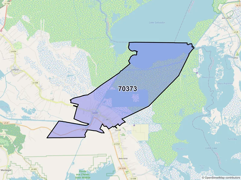 Map of ZIP Code 70373 — Larose, LA