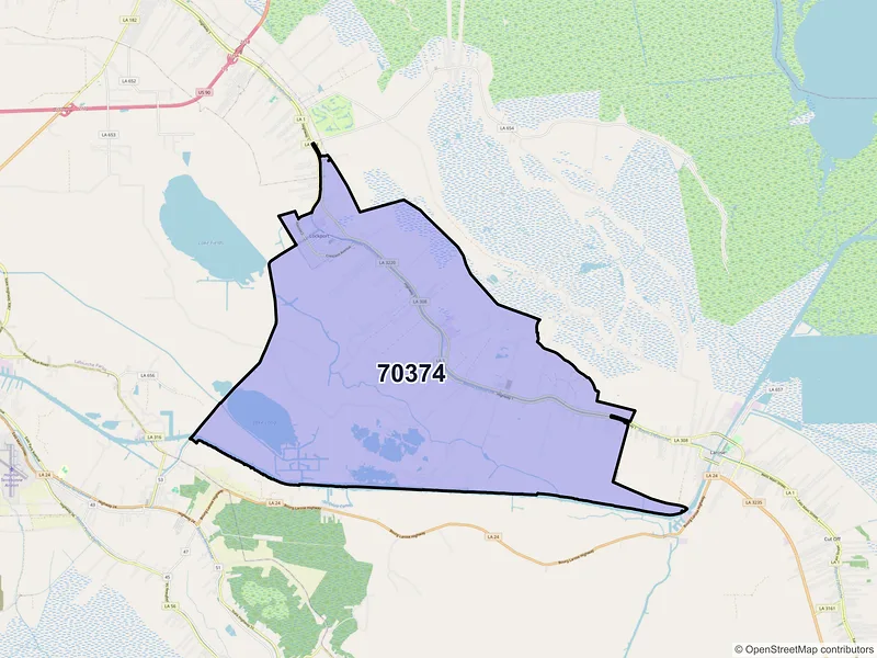 Map of ZIP Code 70374 — Lockport, LA