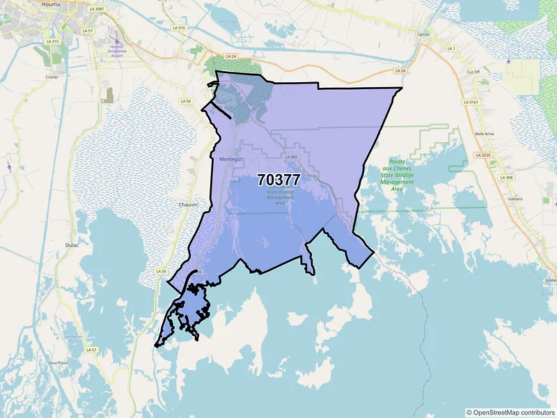 Map of ZIP Code 70377 — Montegut, LA