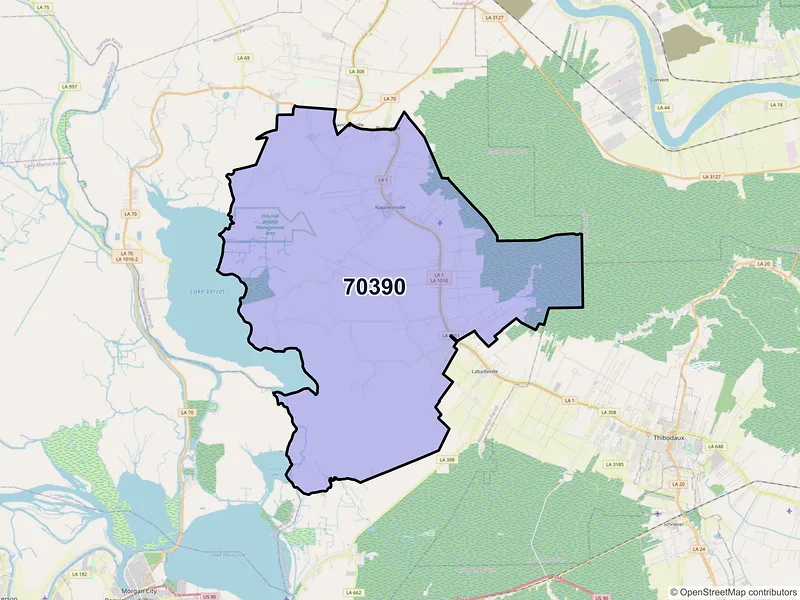Map of ZIP Code 70390 — Napoleonville, LA