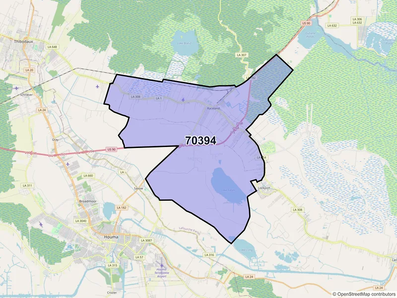 Map of ZIP Code 70394 — Raceland, LA