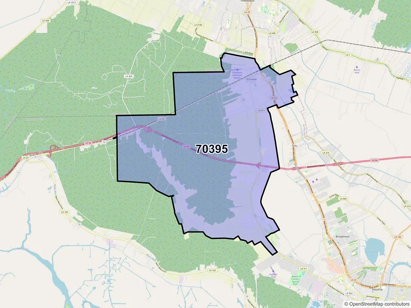 Map of ZIP Code 70395 — Schriever, LA