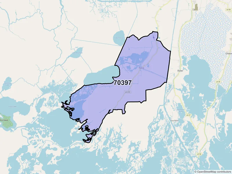 Map of ZIP Code 70397 — Theriot, LA