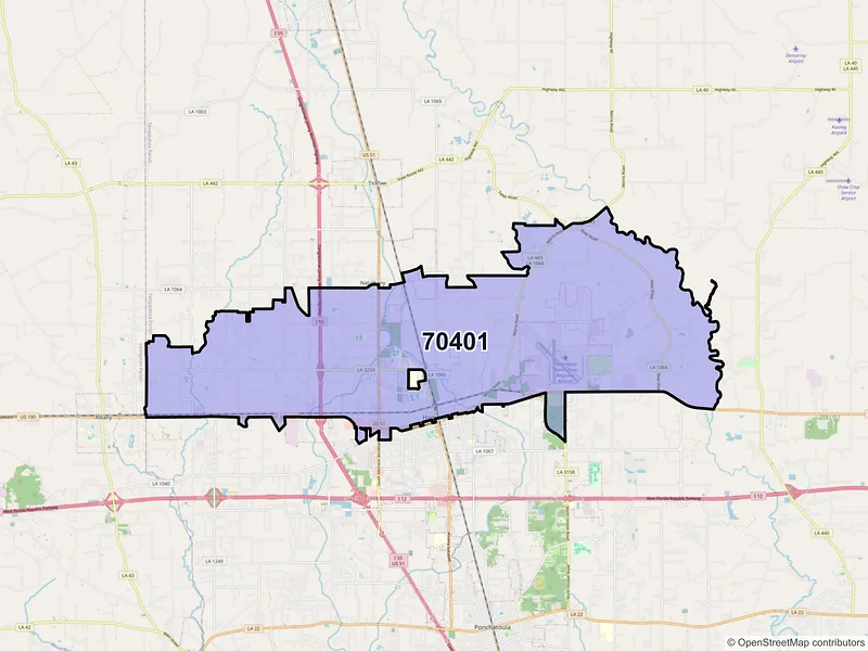 Map of ZIP Code 70401 — Hammond, LA