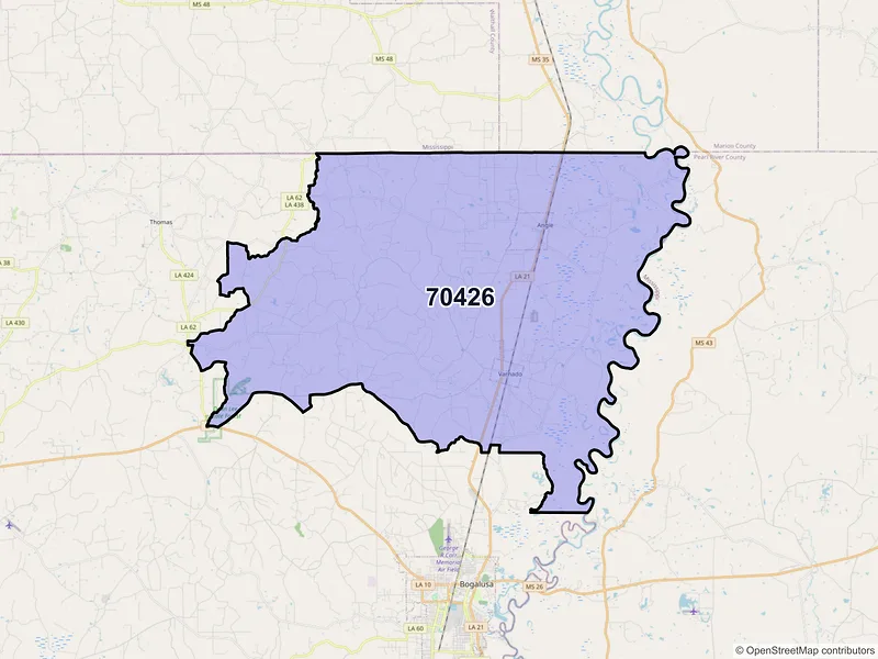 Map of ZIP Code 70426 — Angie, LA