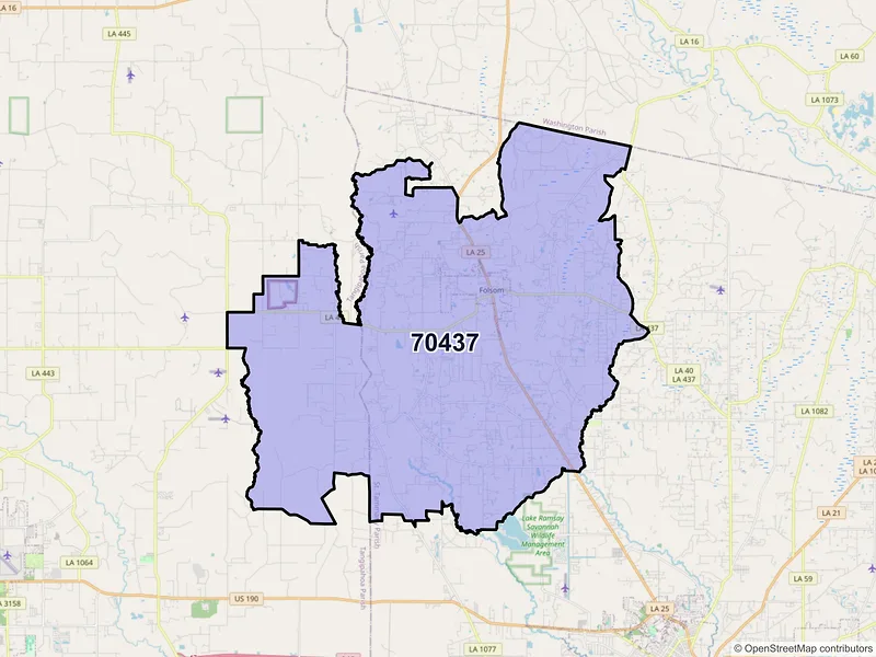 Map of Folsom, Louisiana and ZIP codes