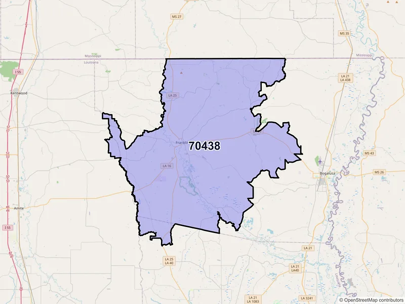 Map of Franklinton, Louisiana and ZIP codes