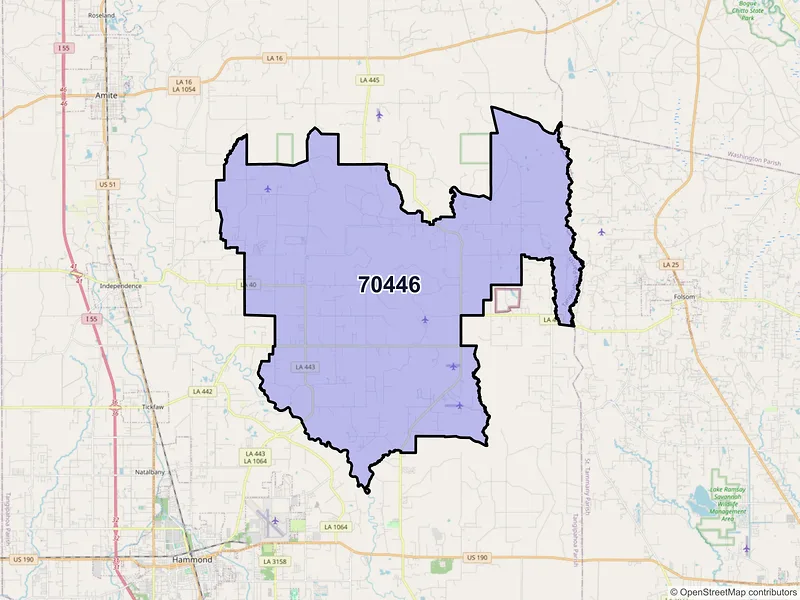 Map of ZIP Code 70446 — Loranger, LA