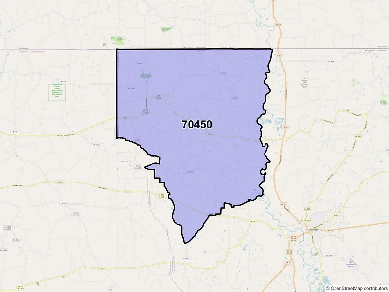 Map of ZIP Code 70450 — Mount Hermon, LA
