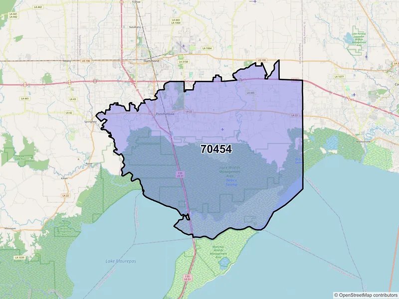Map of ZIP Code 70454 — Ponchatoula, LA