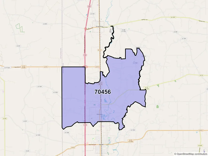 Map of Roseland, Louisiana and ZIP codes